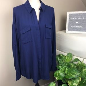 Rock & Republic Large Navy Blue Hi Lo Rayon Blouse